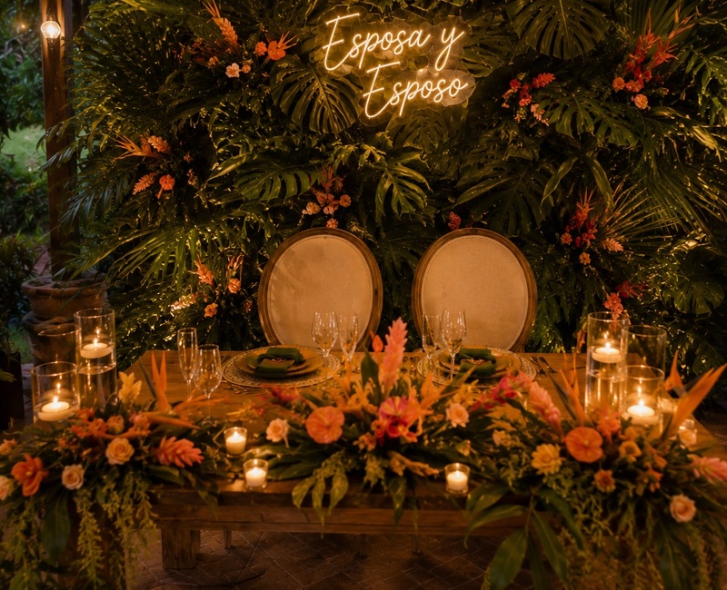 Mesa de novios tropical